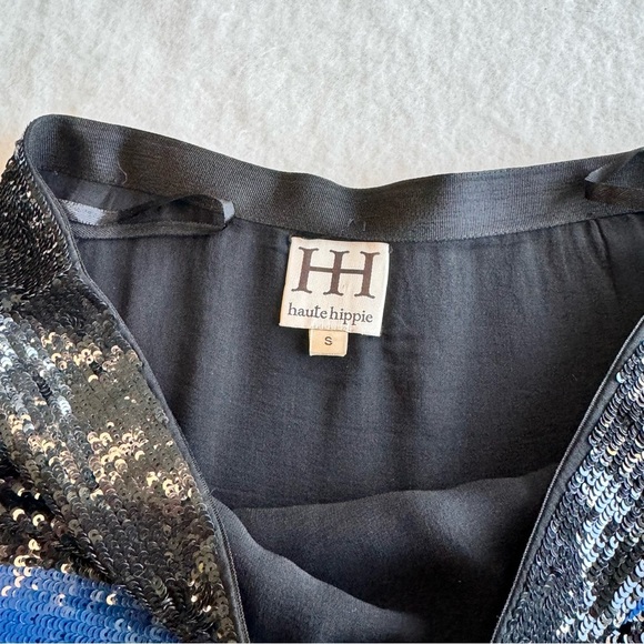 Haute Hippie Sequin Striped Blue | Black  Mini Skirt Size S - Picture 3 of 8